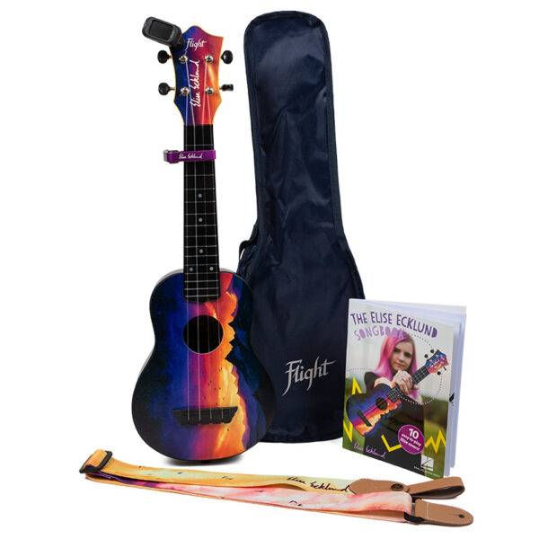 Ukulele Bundle - Flight (Elise Ecklund) Sunset - Inclui mala, fita, Capo, afinador e livro