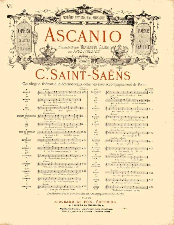 Ascanio Opera en 5 Actes et 7 Tableaux no 1 pour Chant et Piano