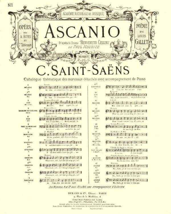 Ascanio Opera en 5 Actes et 7 Tableaux no 11 pour Chant et Piano