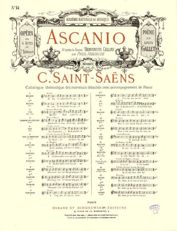 Ascanio Opera en 5 Actes et 7 Tableaux no 14 pour Chant et Piano