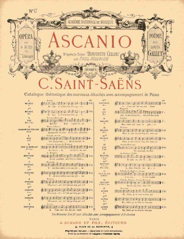 Ascanio Opera en 5 Actes et 7 Tableaux no 17 pour Chant et Piano