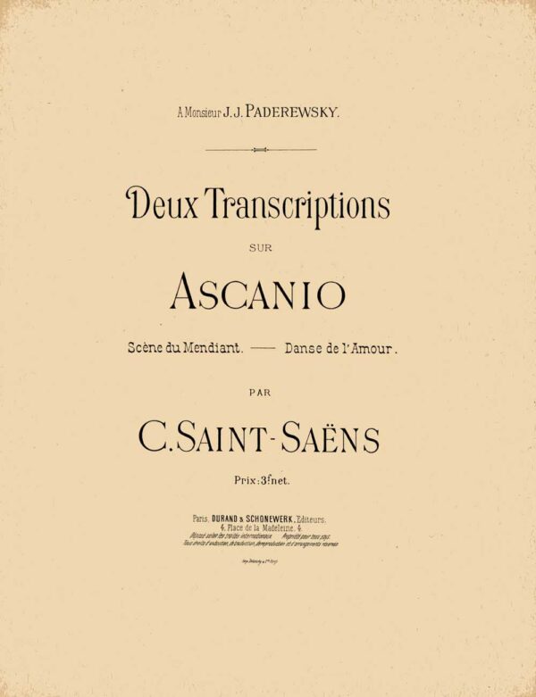 Deux transcription sur Ascanio Scene du Mendiant - Danse de l'Amour