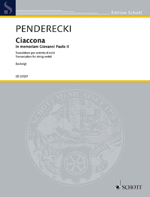 Ciaccona - In Memoriam Giovanni Paolo II Trascrizione Per Sestetto D'Archi Di Claus-D. Ludwig (2018)