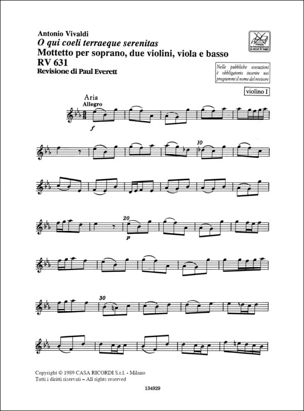 O Qui Coeli Terraeque Serenitas Rv 631 Mottetto Per S., 2 Vl., Vla E B.