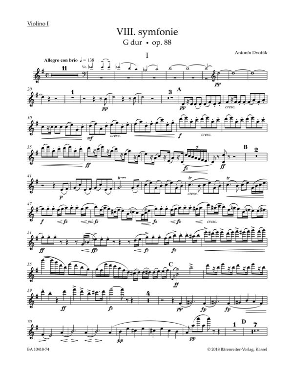 Symphony No.8 In G Op.88 (Violin I) In G Major