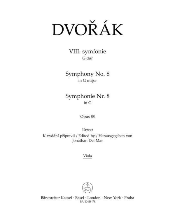 Symphony No.8 In G Op.88 (Viola) In G Major