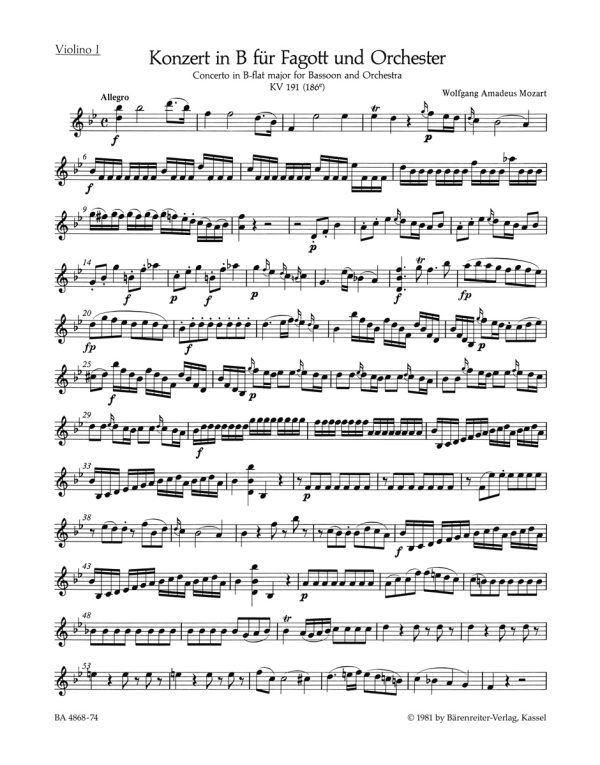 Bassoon Concerto in B-flat Major K. 191 (186A)