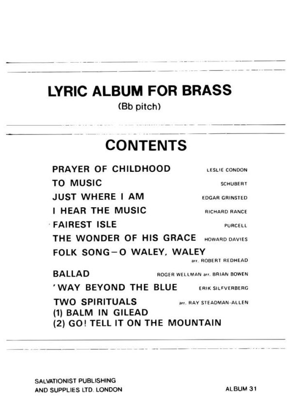 Instrumental Album No. 31 Lyric Album For Brass